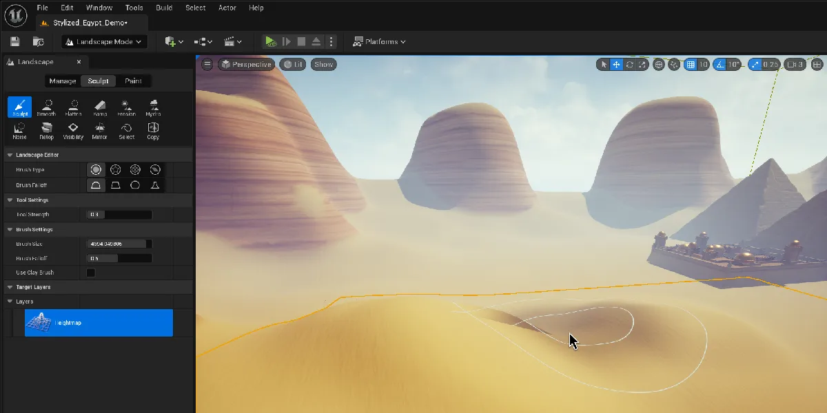 Sculpt tools being used on landscape