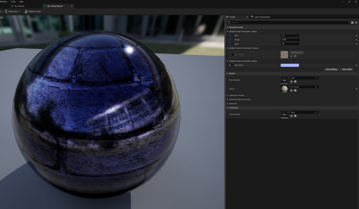 Material Instance Editor showing parameters